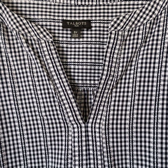 EUC Talbots Size 3X Tunic Top Blouse Black & White Check Trim Detail 100% Cotton - Picture 3 of 11
